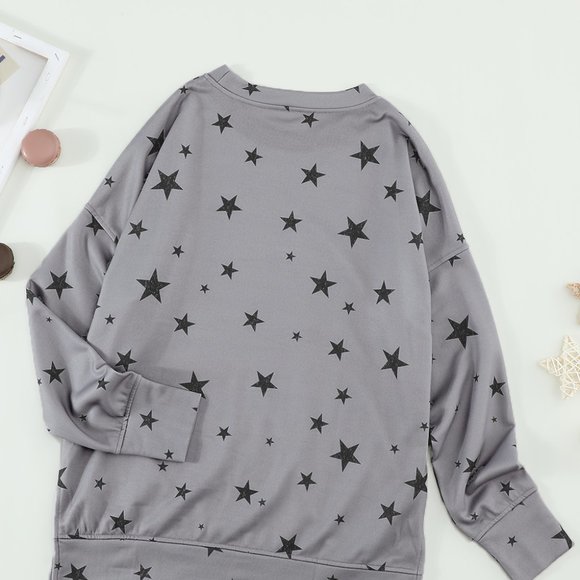 STAR PRINT GRAY ROUND NECK LONG SLEEVE - Picture 9 of 14